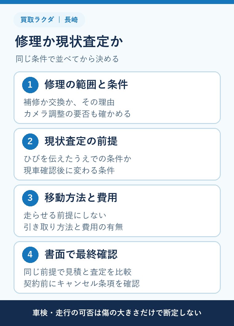 長崎でガラスのひびの修理見積と現状査定を比較する項目